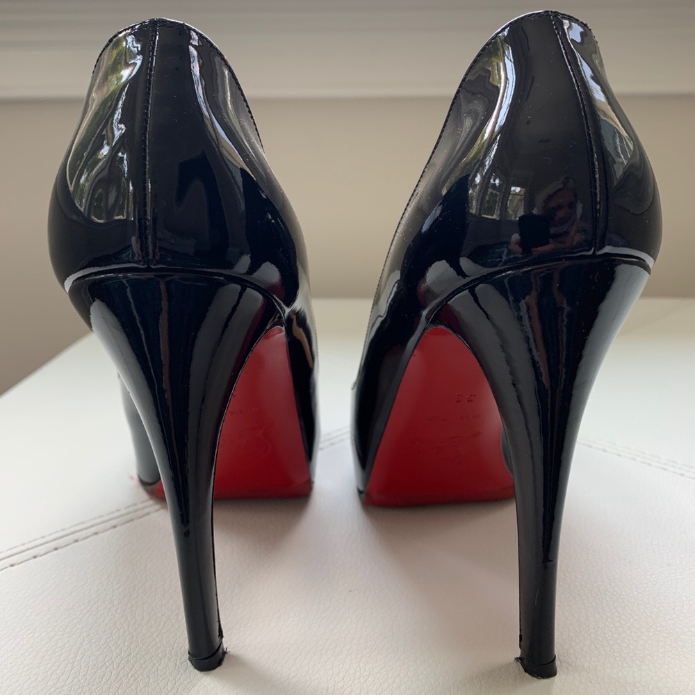 Christian Louboutin Black Patent Peep-Toe